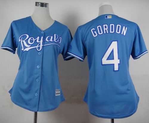 Royals #4 Alex Gordon Light Blue Alternate 1 Women's Stitched MLB Jersey - Click Image to Close